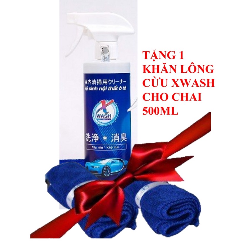 [Chính Hãng] XWASH-Combo 2 chai 100ml &amp; 500ml Nước Tẩy Rửa Nội Thất Ôtô- Khử Mùi -Diệt Khuẩn (Tặng khăn lông cừu cao cấp