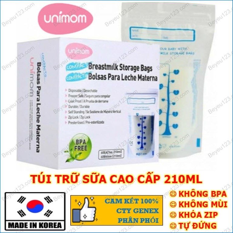Túi trữ sữa Mẹ 210ml UNIMOM Compact /Hộp 60 túi / 30 / tách lẻ UM870268 , UM870251