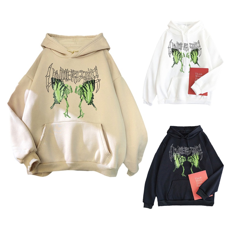 Áo hoodie nữ in hình bươm bướm và bộ xương cá tính