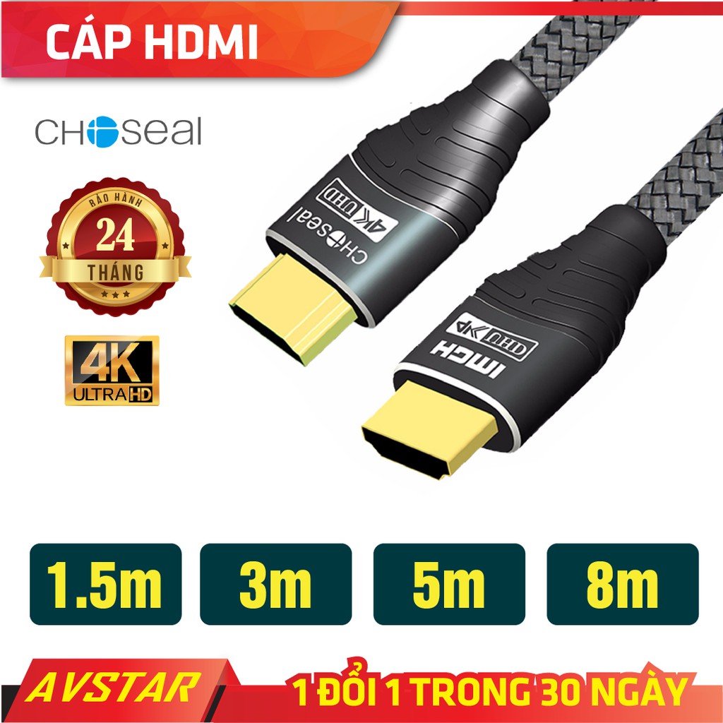 【Chính hãng】dây Cáp HDMI Choseal 2.0/4K Cao Cấp tốc độ cao, loại tròn 1,5m, 3m, 5m, 8m, tivi, máy tính, chuẩn full HD