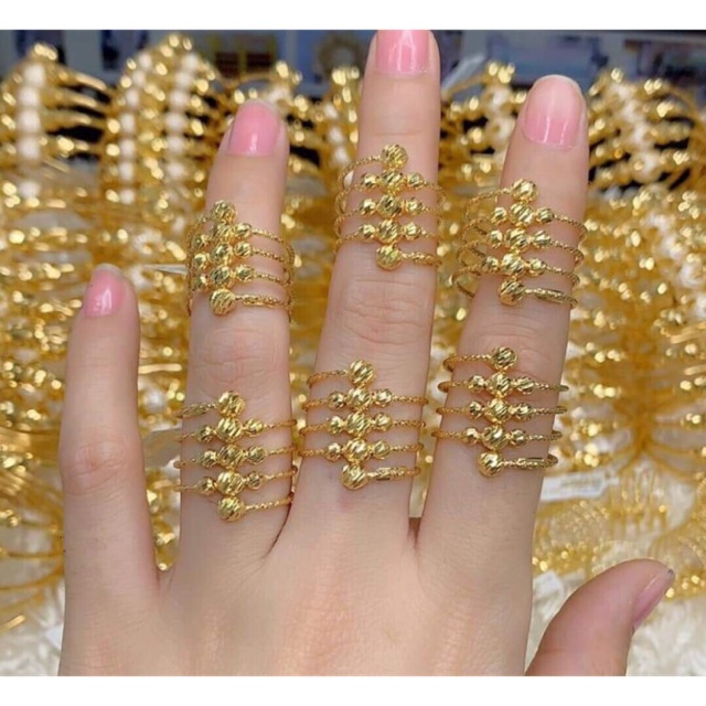 Nhẫn nữ kiểu bi 5 hàng dát vàng 18k cao cấp
