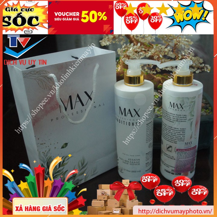 { Cam kết chất lượng } Cặp dầu gội dầu xả MAX PROFESSIONAL dưỡng sinh phục hồi tốc hư tổn thơm 800ml