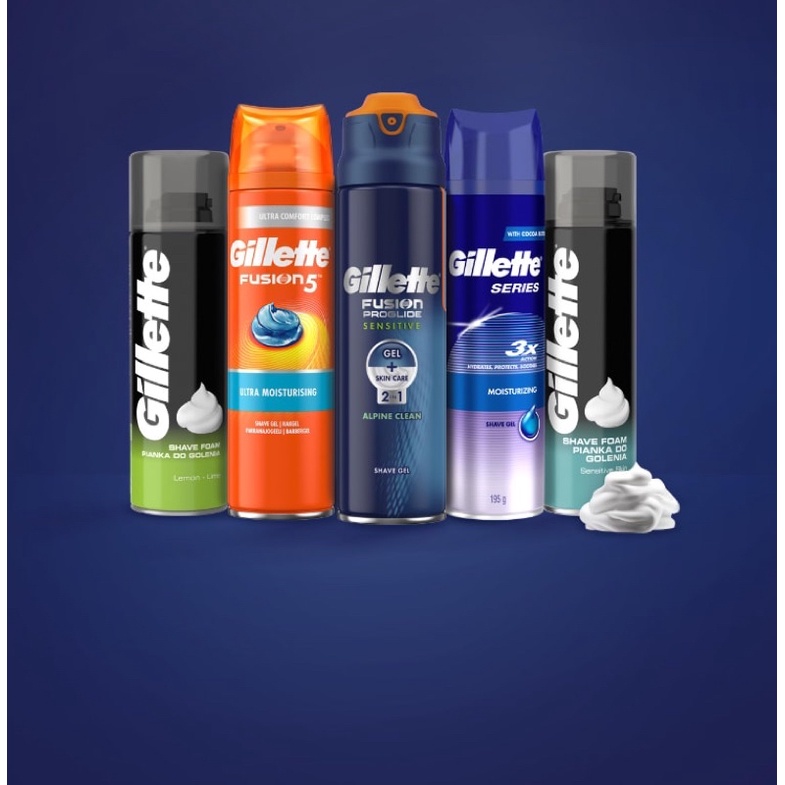 Kem Bọt Cạo Râu Gillette Shave Foam Original Scent Lemon Lime Citron Sensitive Skin 300ml 175g 50g hương Chanh Bạc Hà