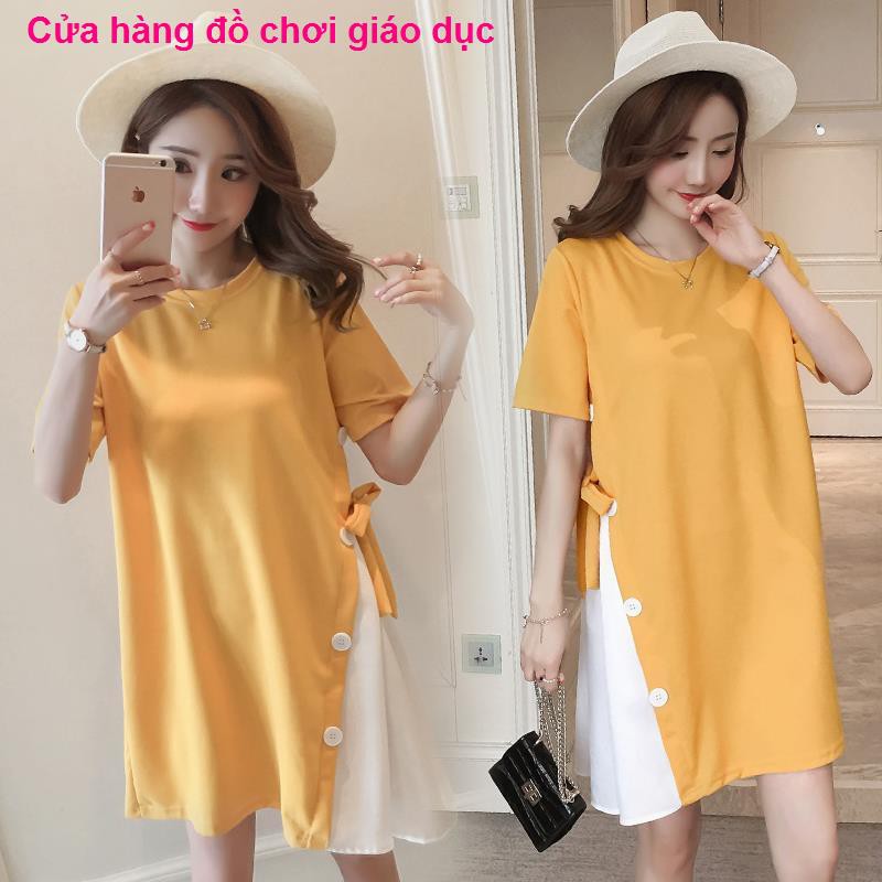 SHOP XINH Váy bà bầu mùa hè phong cách Hàn Quốc dài giữa ngắn tay rời trên cùng một dòng thời trang cộng với cỡ
