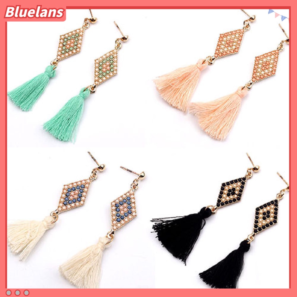 Cặp khuyên tai tua rua đính đá quý nhân tạo hình thoi sang trọng quý phái dành cho nữ