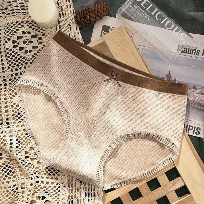 Quần Lót Nữ Cotton Thông Hơi Viền Nâu Nơ Co Giãn 4 Chiều 3313