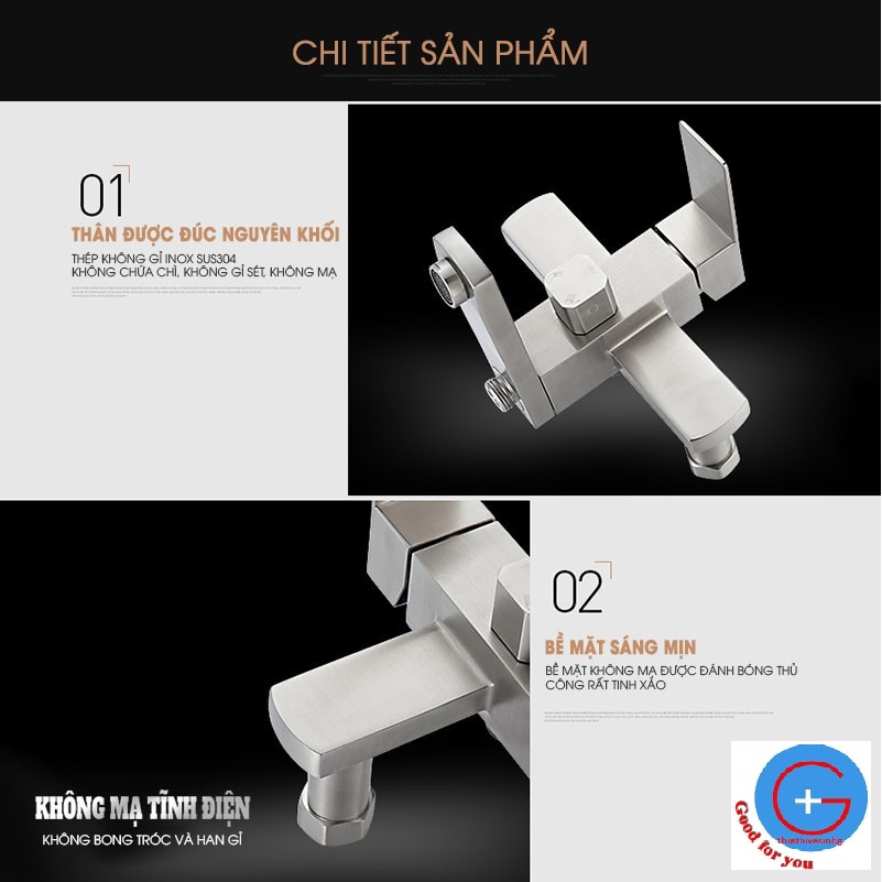 Bộ sen cây tắm nóng lạnh Inox SUS 304 vuông (Bảo hành toàn quốc 2 năm) Không chì rất an toàn