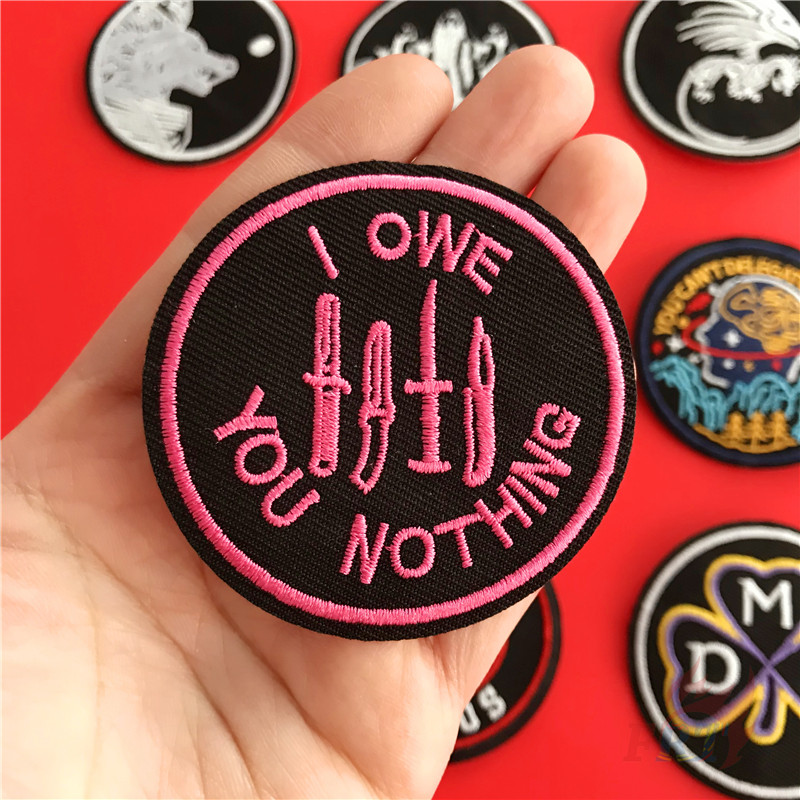 Miếng vá ủi thêu chữ rock n roll I owe you nothing đa dạng tùy chọn 6cm