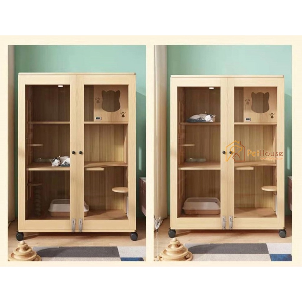 Nhà mèo 3 tầng loại lớn đa chức năng gỗ thông tự nhiên sx pethouse