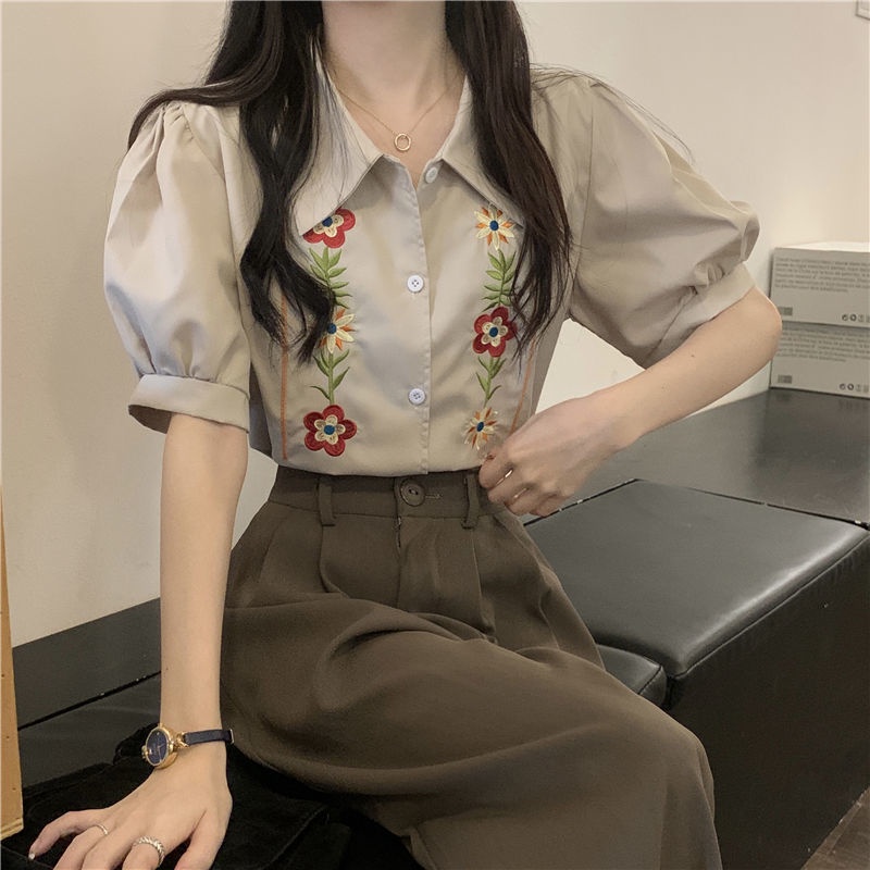 Áo Sơ Mi Nữ Thêu Hoa Phong Cách Retro  tao bao