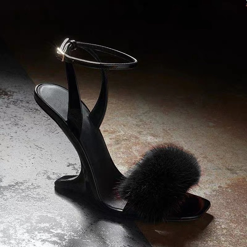 Sandal cao gót nữ Hàn Quốc BORA quai ngang lông chồn order