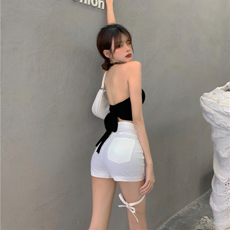 Quần short denim lưng cao kiểu dáng hợp thời trang