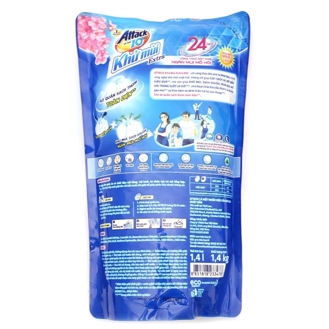 NƯỚC GIẶT ATTACK KHỬ MÙI 1,4kg/1.2L giá bìa 89k mùi ngẫu nhiên