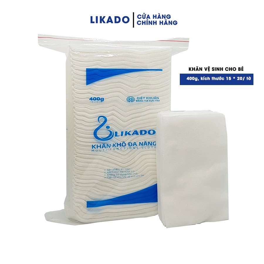 Khăn khô đa năng Likado cho bé 400g kích thước 15x20cm (1 GÓI)