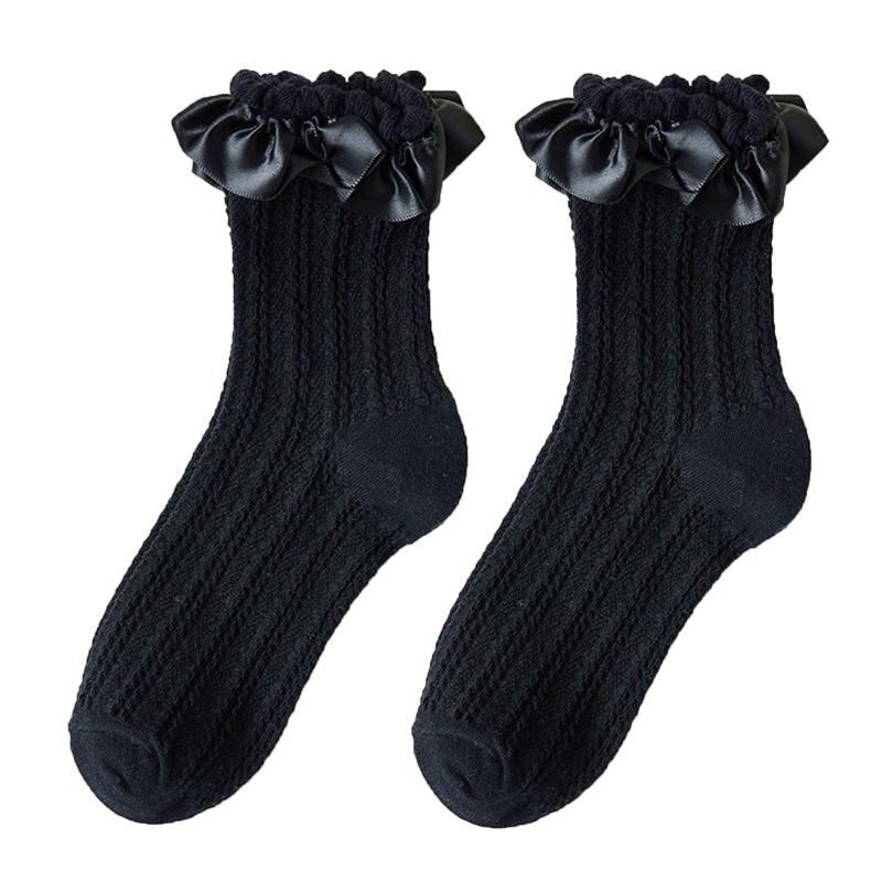 Vớ Cổ Chân Phối Ren Họa Tiết Kẻ Sọc Màu Đen Phong Cách Harajuku Gothic Ngọt Ngào Cho Nữ