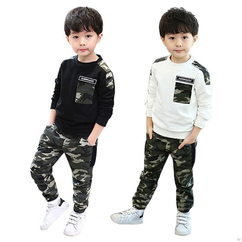 Bộ đồ áo cotton dài tay + quần dài họa tiết rằn ri đáng yêu cho bé trai