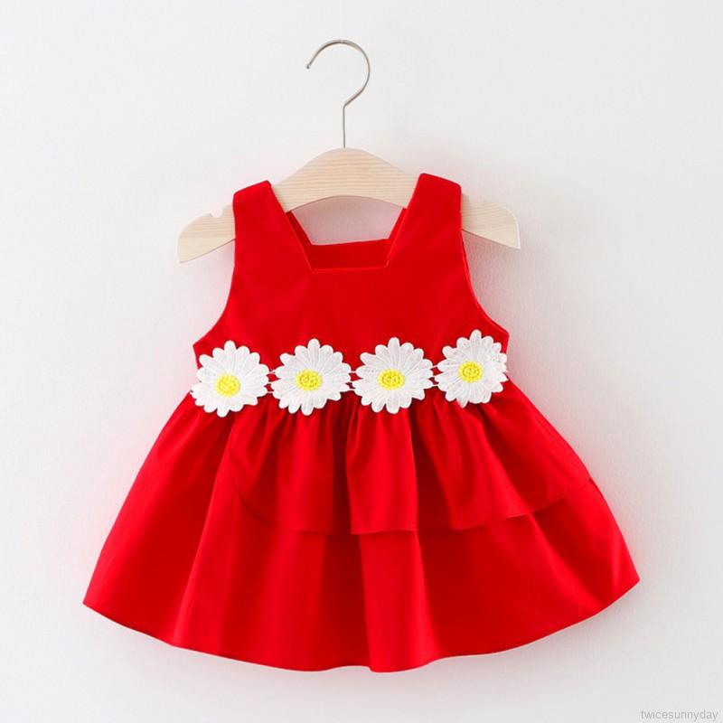 Đầm không tay cổ tròn in hoa dễ thương cho bé gái