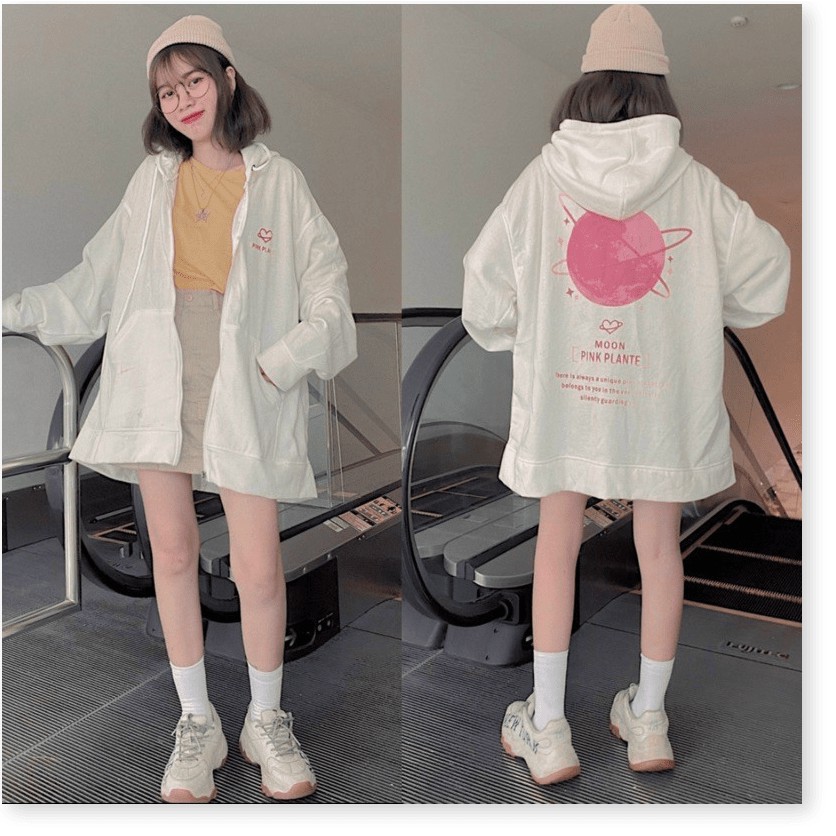 áo khoác hoodies nỉ có mũ hoạ tiết chữ cùng logo trái tim cute phong cách hiện đại sang trọng