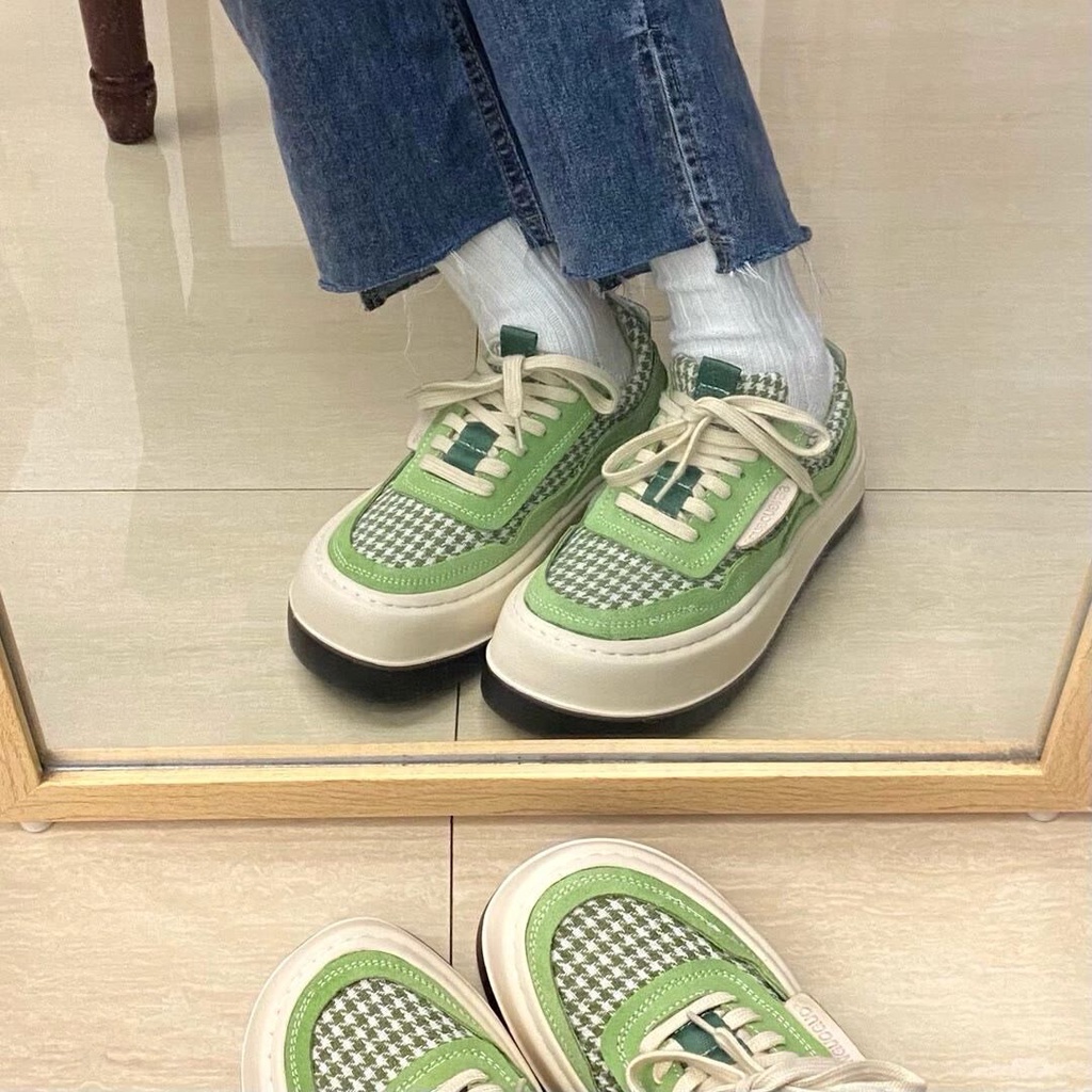 Jiashucheng Giày Thể Thao Canvas Đế Dày Bện Lát Màu Xanh Matcha Xỏ Ngón Đơn Giản Cho Nữ