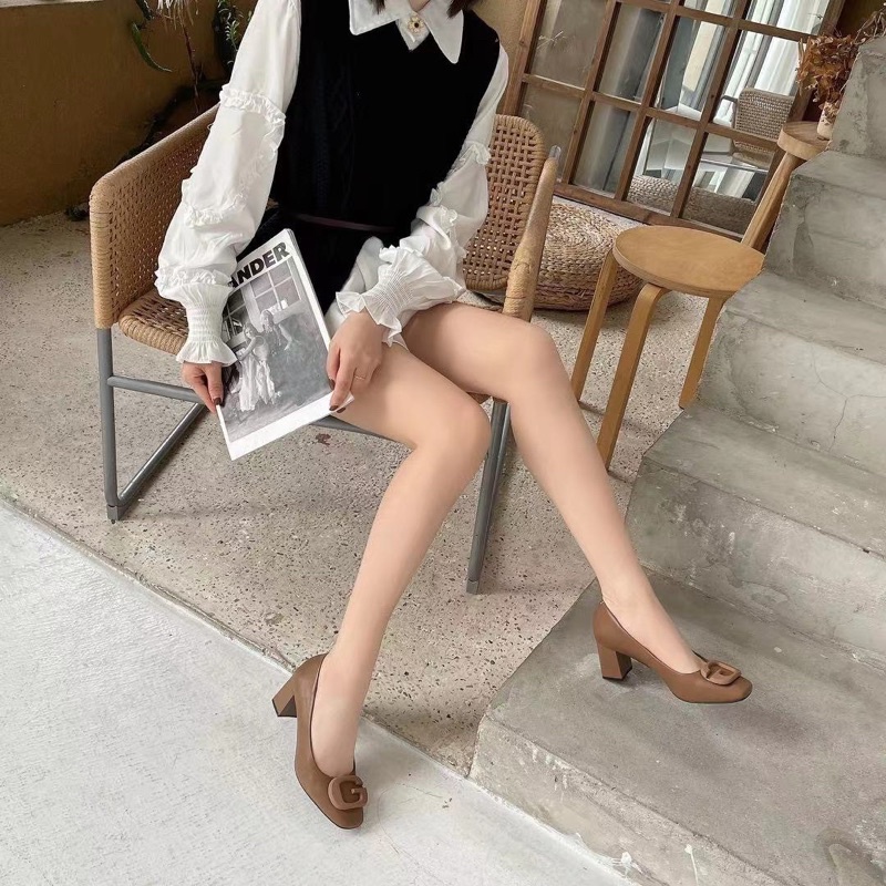 Giày cao gót da mềm gót vuông chữ G công sở