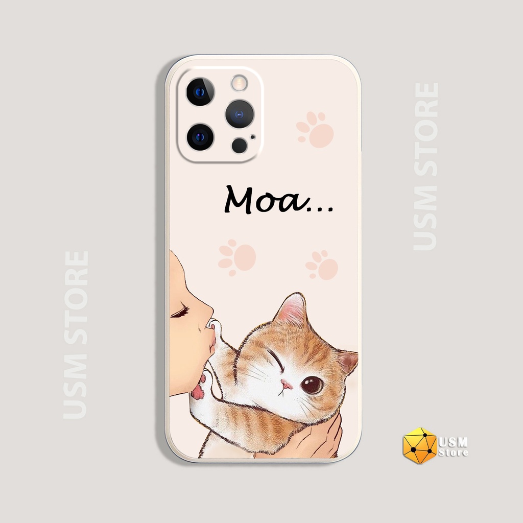 Ốp lưng iphone 11/11Pro/11Promax/12/12mini/12Pro/12Promax/13/13Mini/13Pro/13Promax viền vuông bảo vệ cam, hình mèo cute