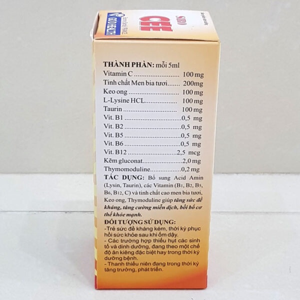 Cee Thymo, hàng chính hãng giúp bổ sung các Acid Amine (Lysin, Taurin) và các Vitamin (chai 120ml)