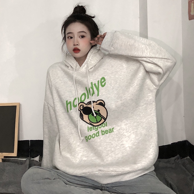 Áo hoodie Zhelihangfei dáng rộng họa tiết hoạt hình xinh xắn dễ phối đồ