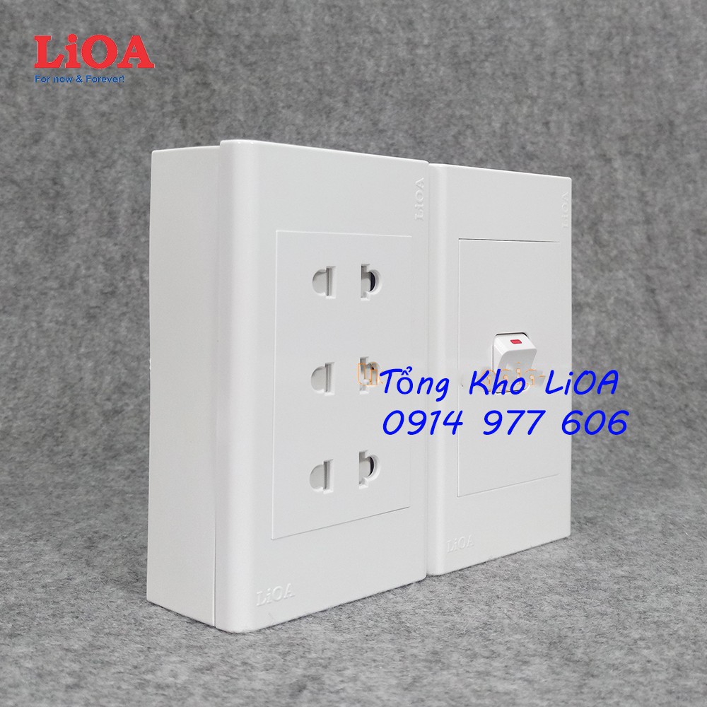 Combo ổ cắm điện ba 2 chấu LiOA 16A 3520W + 1 công tắc điện - Lắp nổi