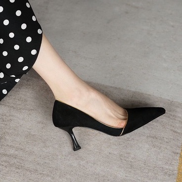 Giày cao gót mũi nhọn cổ điển Pháp phong cách công sở sang trọng miệng nông