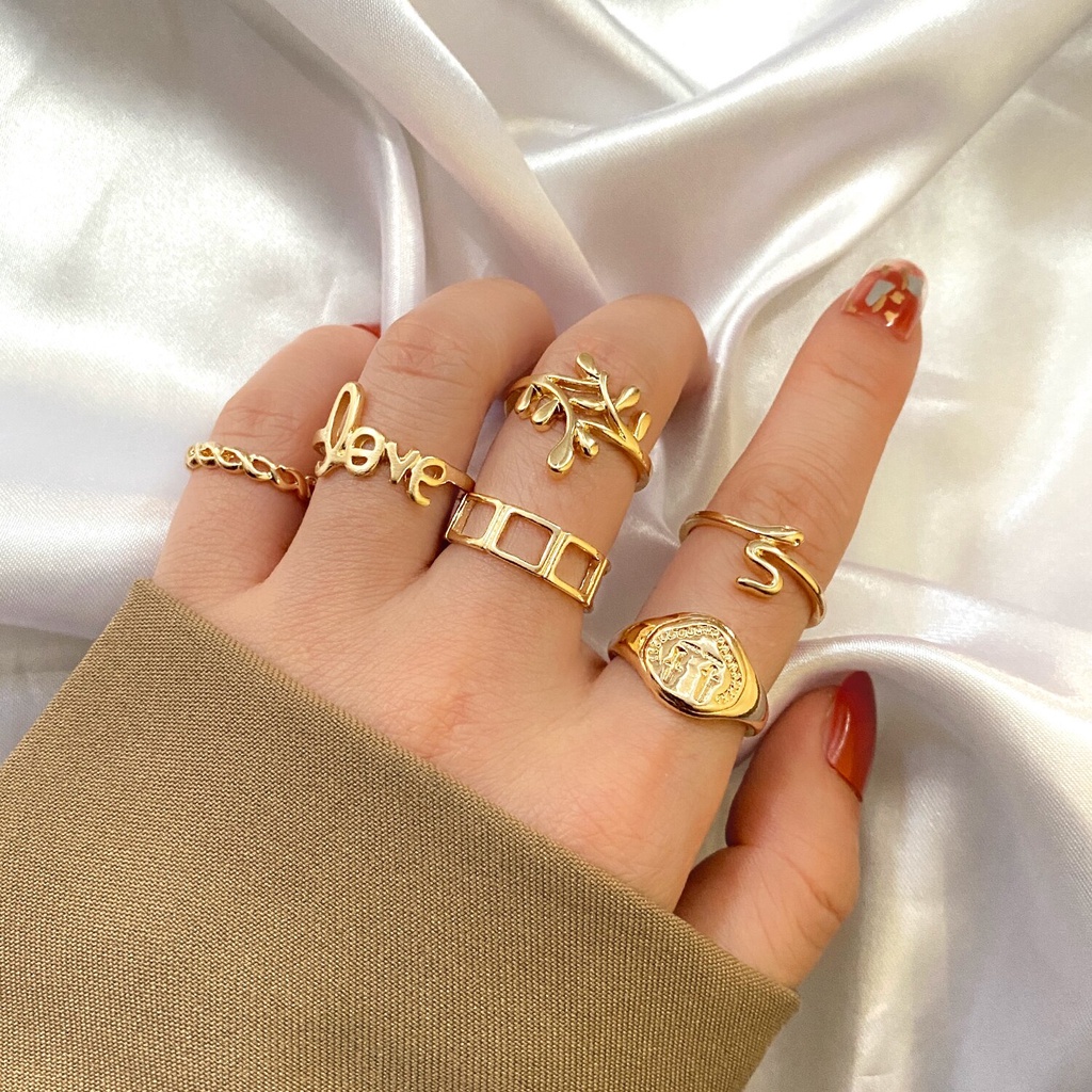 Nhẫn Thời Trang Màu Vàng Kim/Bạc Nhiều Kiểu Dáng Retro Phong Cách Hàn Quốc Cho Nam Và Nữ