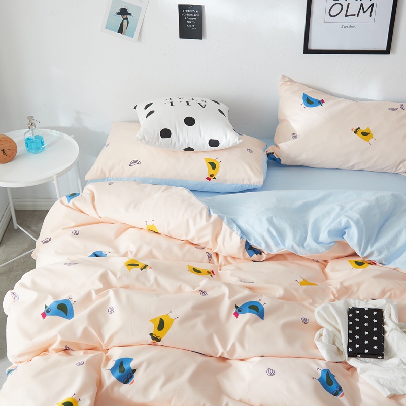 Bộ Chăn Ga Gối Cotton Tici - Màu sắc trẻ trung - Họa tiết Gà con