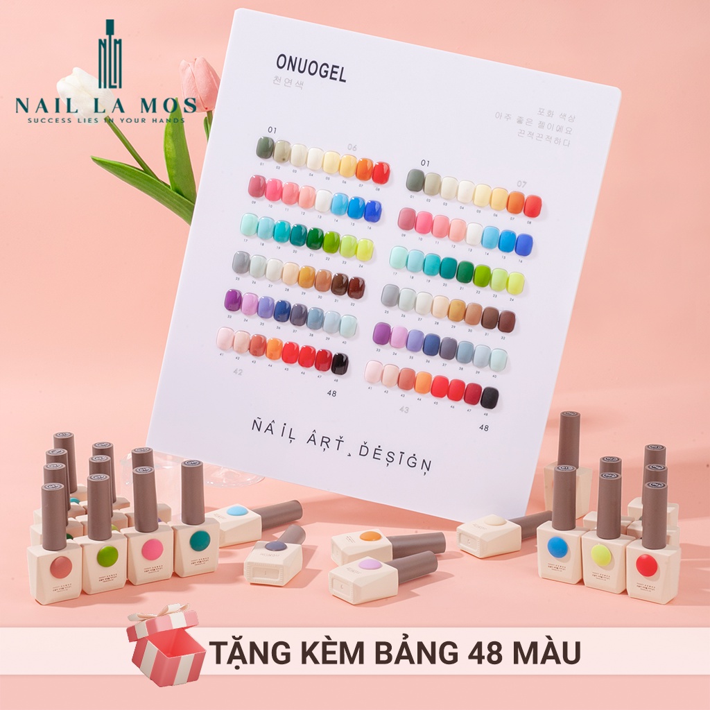 Set sơn gel Onuogel chính hãng 48 màu chất đậm đặc, phong cách Hàn Quốc, tặng kèm bảng màu mica