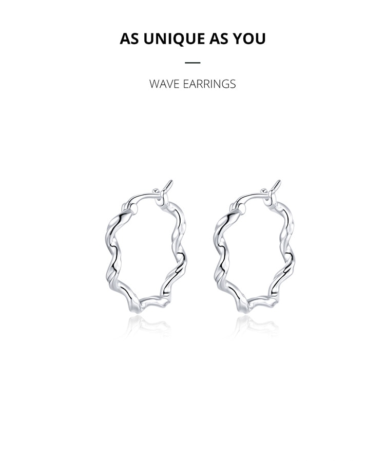 BAMOER Bông Tai Gợn Sóng Chất Liệu Bạc 925 6mm SCE976