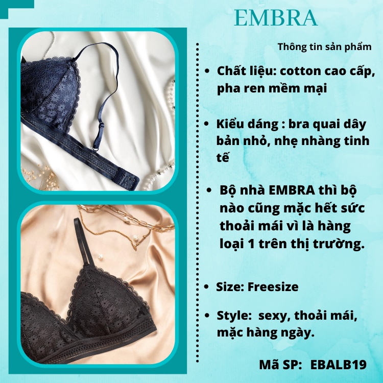 Áo bra EMBRA quai bản nhỏ họa tiết hoa pha ren EBALB19