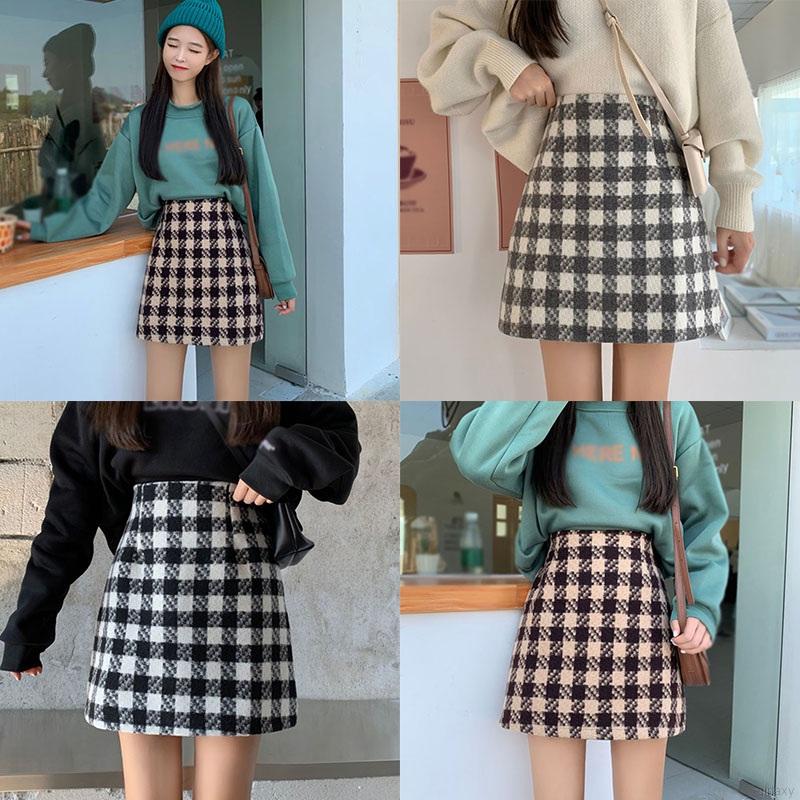 Chân Váy Len Lưng Cao Họa Tiết Sọc Caro Phong Cách Hàn Quốc | BigBuy360 - bigbuy360.vn