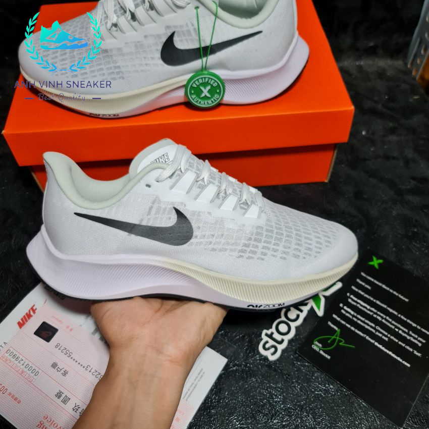 Giày sneaker chạy bộ air zoom pegasus 37 màu trắng bạch kim thể thao nam nữ