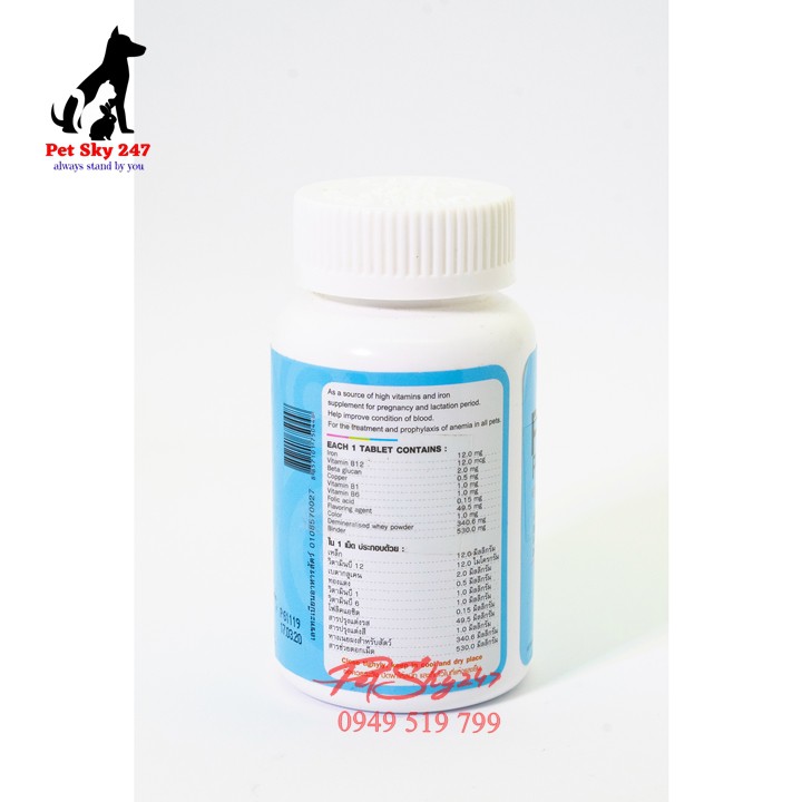 Thực Phẩm Chức Năng Pettonic Bổ Máu, B-Glucan & Vitamin K Cho Chó Mèo Hộp 40 Viên