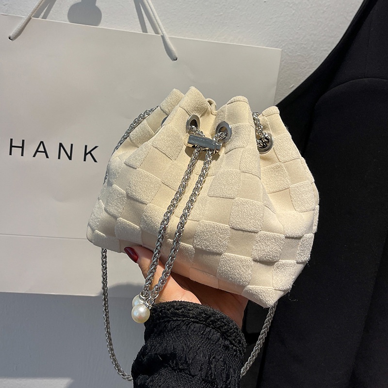 Túi đeo chéo IELGY thiết kế dây rút họa tiết kẻ sọc thời trang dành cho nữ