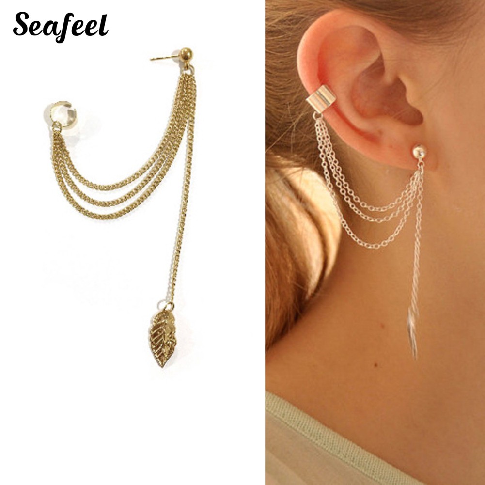 Bông tai xỏ lỗ tua rua dáng dài kiểu mặt hình chiếc lá phá cách cho nữ