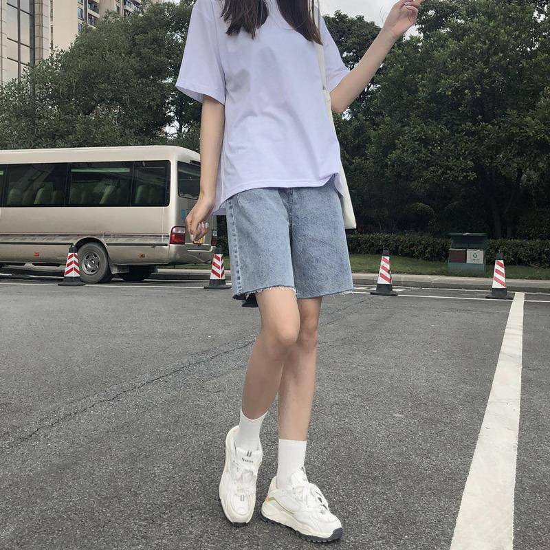 Quần short bò nữ dáng ngố lửng ống rộng chất bò trơn mền dày sịn quần đùi bò basic cạp cao