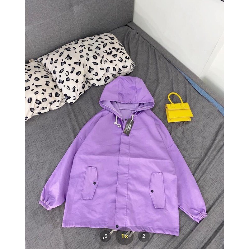 Áo Khoác Kaki RAINY Nữ   Jacket bigsize tay bồng bánh bèo pastel màu Tím | Xanh Ulzzang HOT