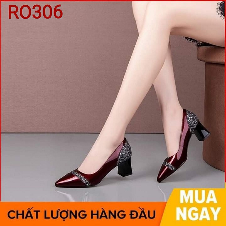 Giày cao gót nữ đẹp đế vuông 7 phân màu đen đỏ xám hàng hiệu rosata ro306