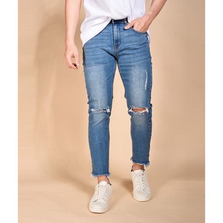 Quần jean ROUTINE 10S20DPA034 - Quần jean nam màu xanh cắt lai form lửng