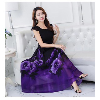 Đầm maxi hoa cổ tròn sang chảnh QC