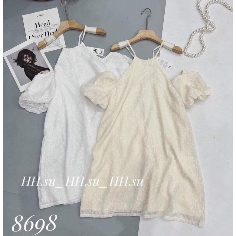 VÁY REN CỔ YẾM HỞ VAI TAY BỒNG CHUN NGẮN TAY HÀNG HAI LỚP VRCYTB