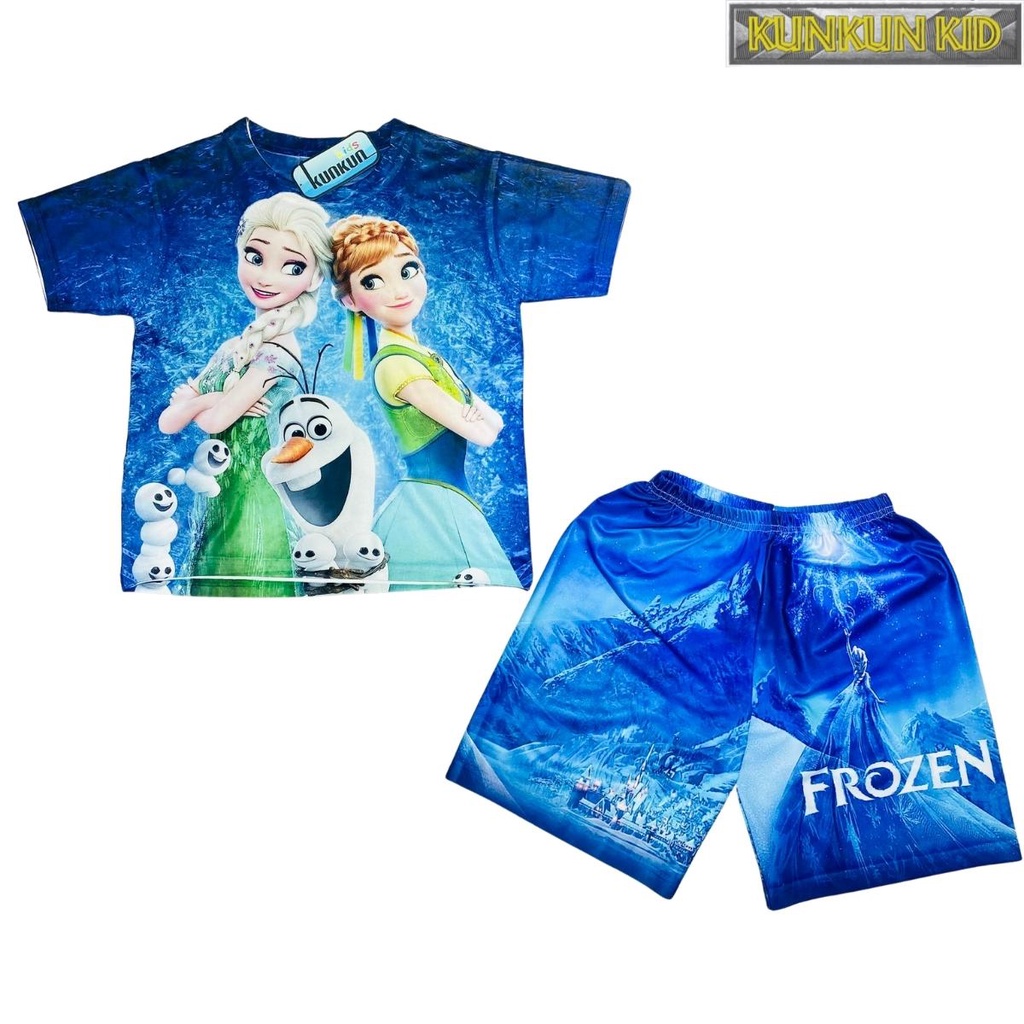 Quần áo bé gái Thun lạnh in hoạt hình Elsa nữ hoàng băng giá Kunkun Kid TP038 - Đồ bộ trẻ em size đại 10kg - 60kg