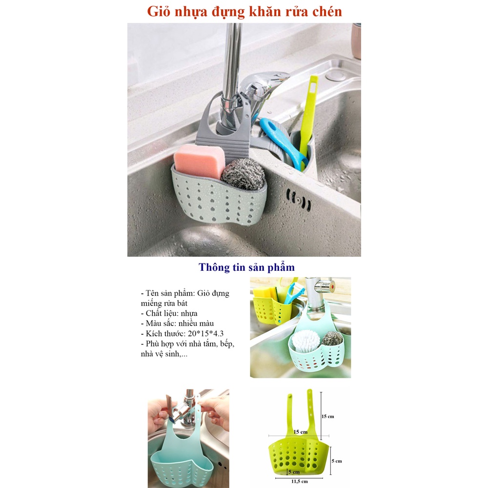 Giỏ nhựa đựng khăn rửa chén quai gài chắc chắn treo vòi nước - GD0023