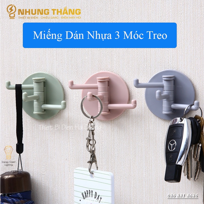 Miếng Dán Nhựa 3 Móc Treo Tường Dễ Thương - Để Chìa Khóa,Treo Quần Áo,Móc Khóa, Kính, Phụ Kiện - Màu Sắc Random