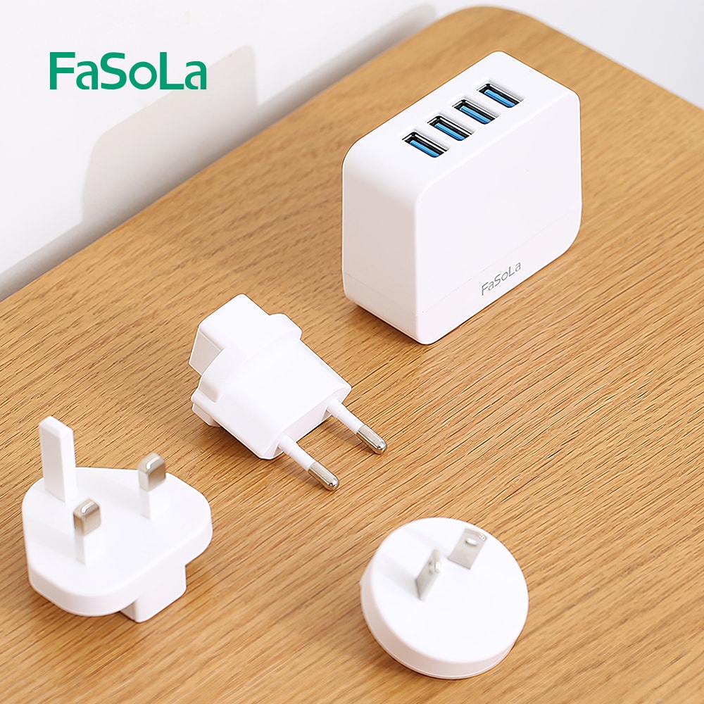 Bộ sạc USB nhiều chấu cắm đa dụng FASOLA (dùng đa quốc gia) FSLDZ-246
