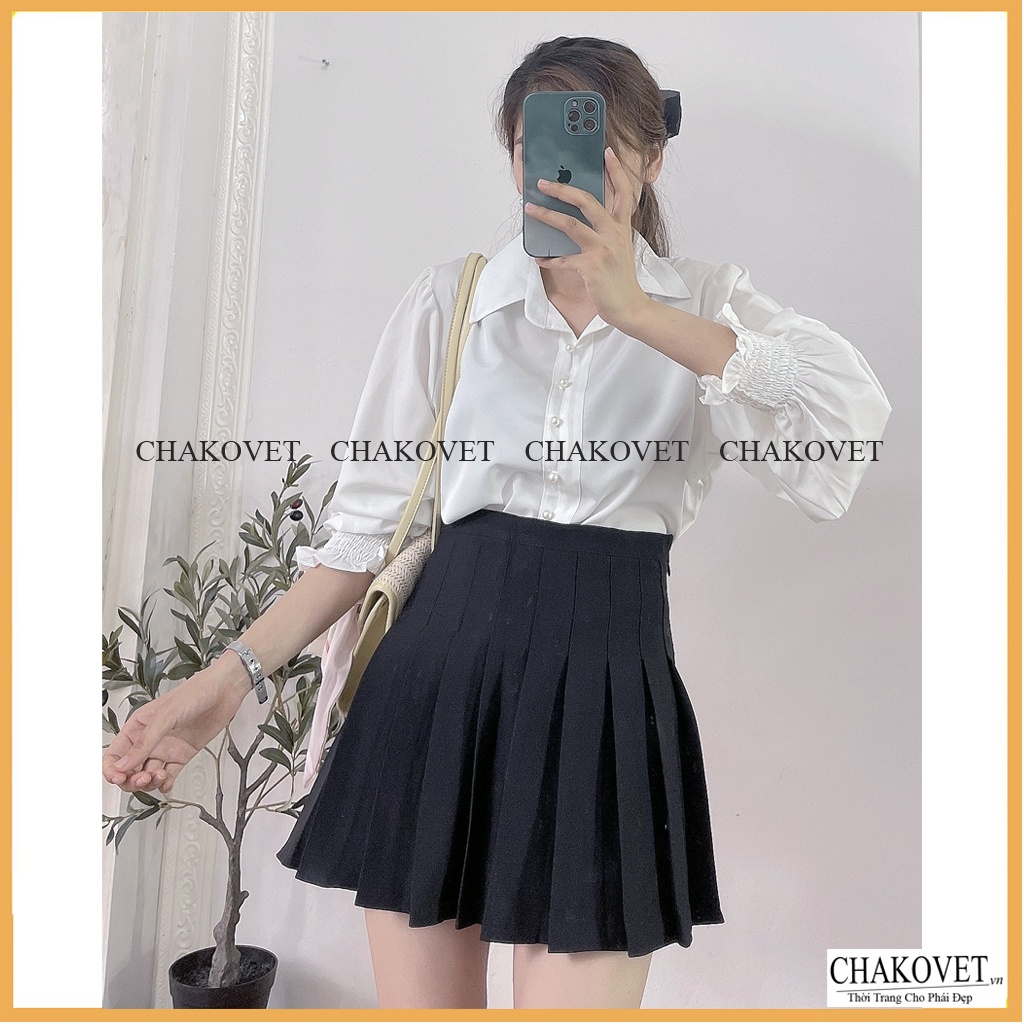 Áo sơ mi nữ dài tay công sở CKA862, áo kiểu nữ màu trắng cúc ngọc tay bo chun style hàn quốc freesize <53kg cực xinh | BigBuy360 - bigbuy360.vn